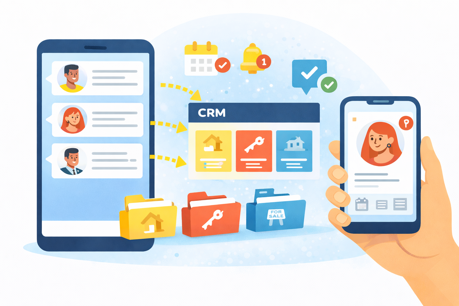 WhatsReply CRM Dashboard showing contact management and categories